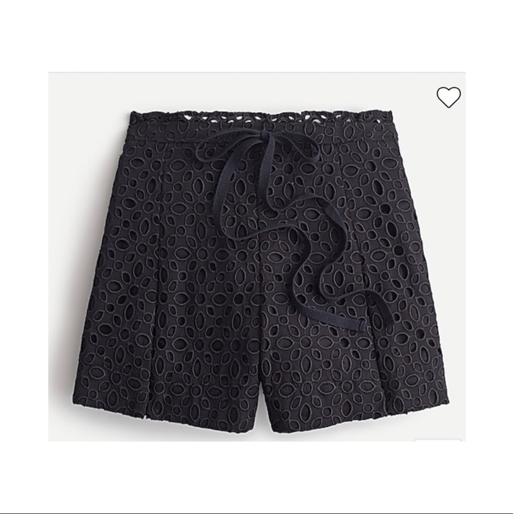 NWOT J. Crew Women’s Tie High Waist Shorts in Embroidered Eyelet Black
